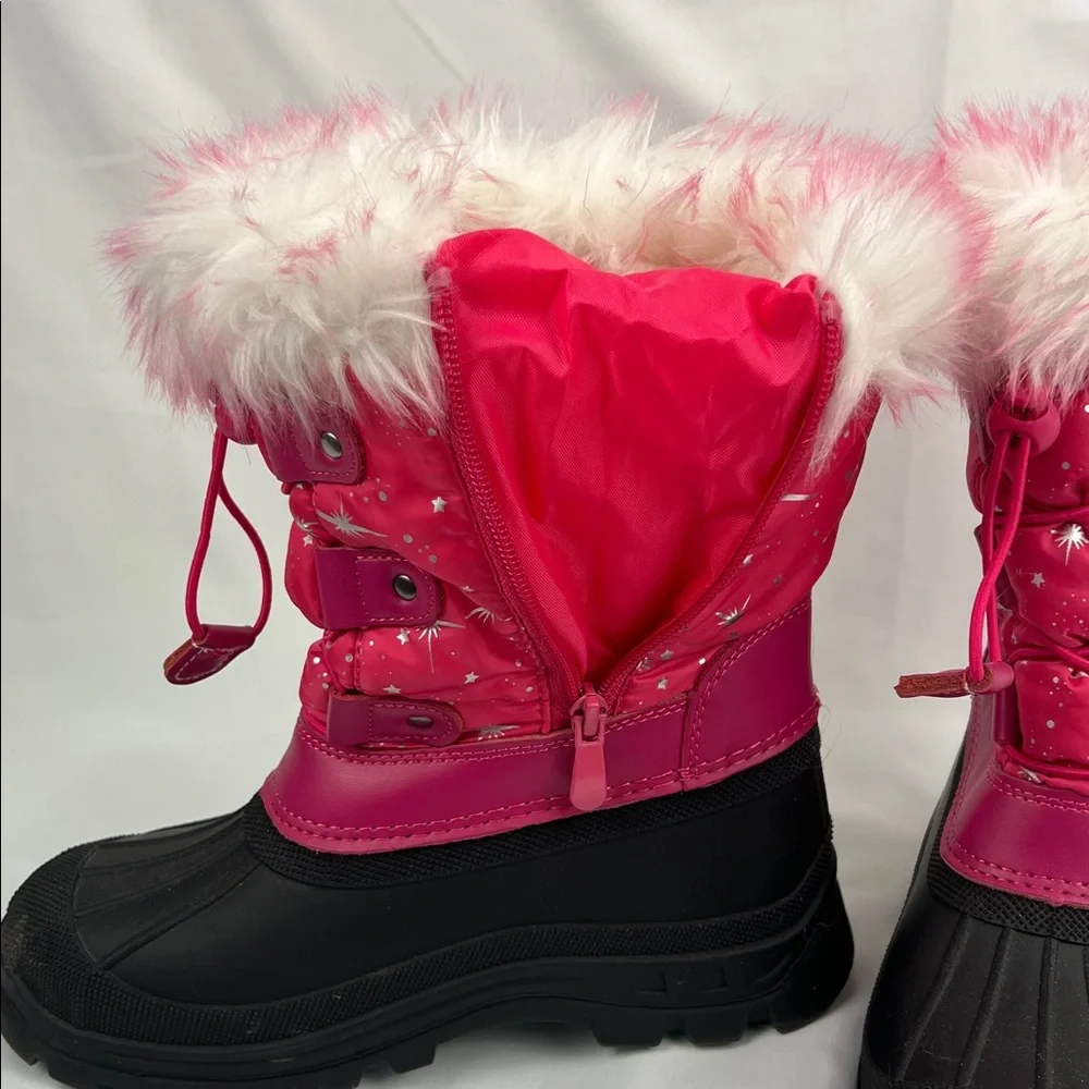 Girl’s Snow Boots - US Size 2 - Pink - Faux Fur white - Black waterproof soles - Picture 2 of 11